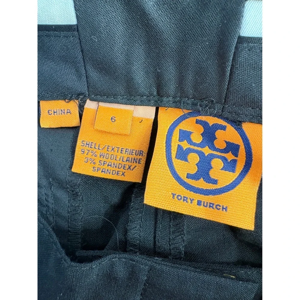 Tory Burch Black Wool Wide Leg Trousers Gold Logo Buttons Size 6